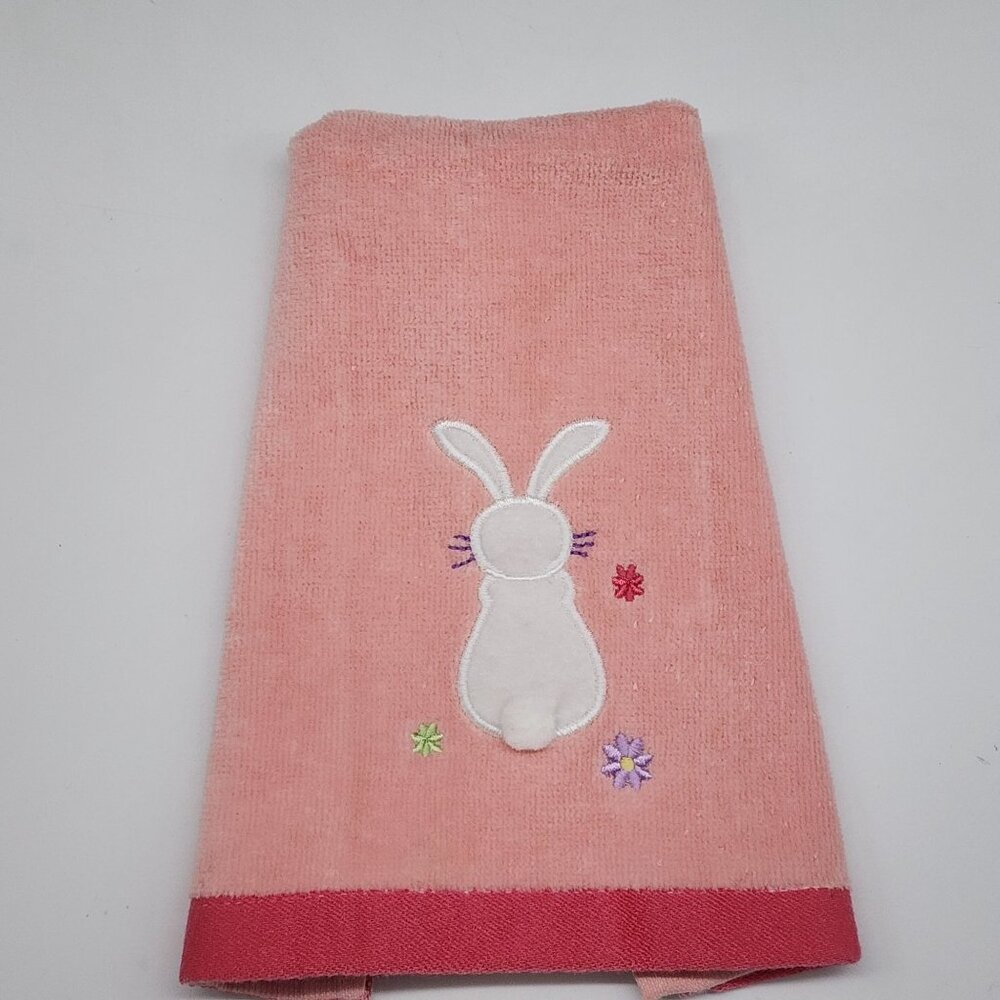 Blossoms & Blooms Pink Bunny Embroidered Hand Towel With Flowers 100% Cotton